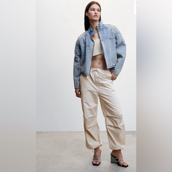 Mango Garment Dyed Parachute Trousers Cargo Pants - Picture 2 of 7